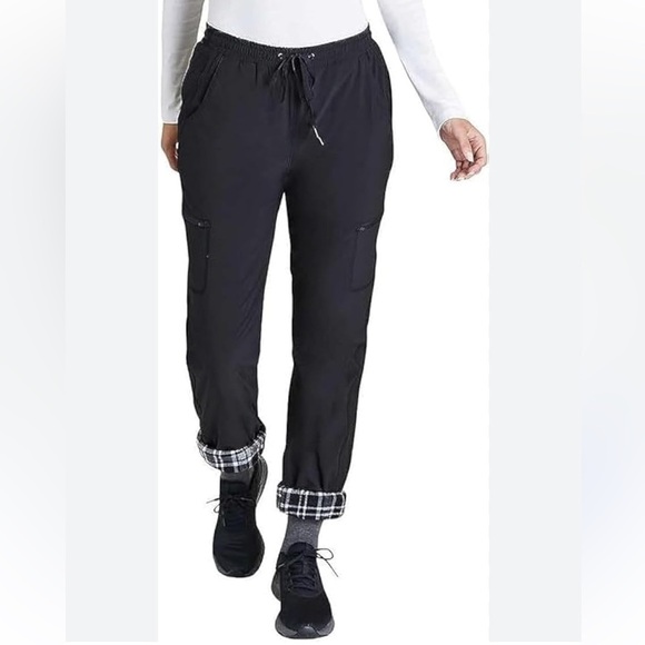 Eddie Bauer Womens Polar Fleece Lined Pull On Pants Black Gray Drawstring 10 - Picture 1 of 16